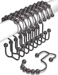 Shower Curtain Hooks Rust Proof (Set of 12) - Stainless Steel Shower Curtain Rings - Anti Slip Roller Balls for Easy Glide (Double Anchor Hooks, Bronze)