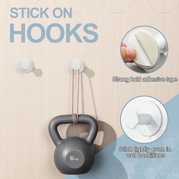 SAYAYO Adhesive Hooks for Hanging Coat, Hat, Robe, Brushes, Stick on Towel Hooks for Bathroom Kitchen, Waterproof SUS304 Stainless Steel Sticky Wall Hooks, No Nails, 4 Pack, White