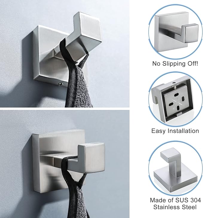 TQKAG Bathroom Towel Hook Coat Brushed Robe Clothes Bath Wall Hooks for Kitchen Garage,Stainless Steel Wall Mounted