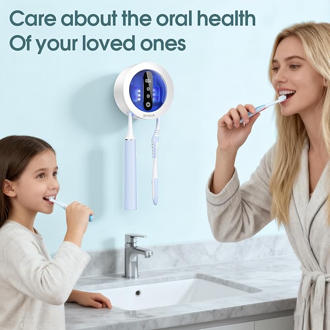Tooth Brush Holder for Bathroom, Smart Toothbrush Holders Wall Mounted, Toothbrush Cleaner Organizer with LED Screen and Drying Fits Most Electric, Manual and Kids’ Toothbrushes for Home & Travel