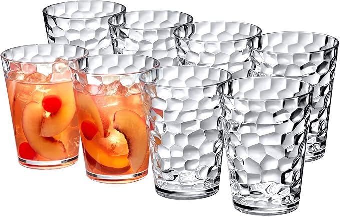 Amazing Abby - Iceberg - 16-Ounce Plastic Tumblers (Set of 8), All-Clear Reusable Plastic Cups, Stackable, BPA-Free, Shatter-Proof, Dishwasher-Safe