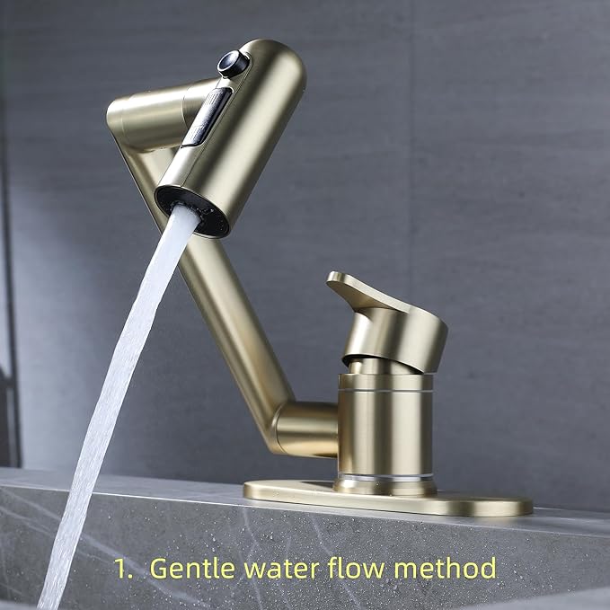 Bropury Rotatable Bathroom Faucets，Single Hole Golden Bathroom Faucet 1 Hole or 3 Hole，Lavatory Basin Vanity Faucet for RV Caravan Marine Boat Yacht(Brushed Gold) (Brushed Gold)