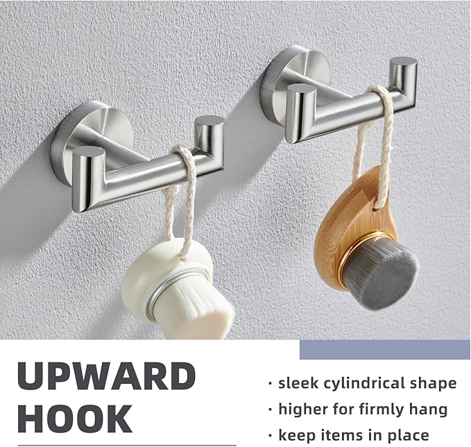 APLusee Brushed Nickel Double Towel Hook 2 Pack, 304 Stainless Steel Clothes Hook, Wall Mounted