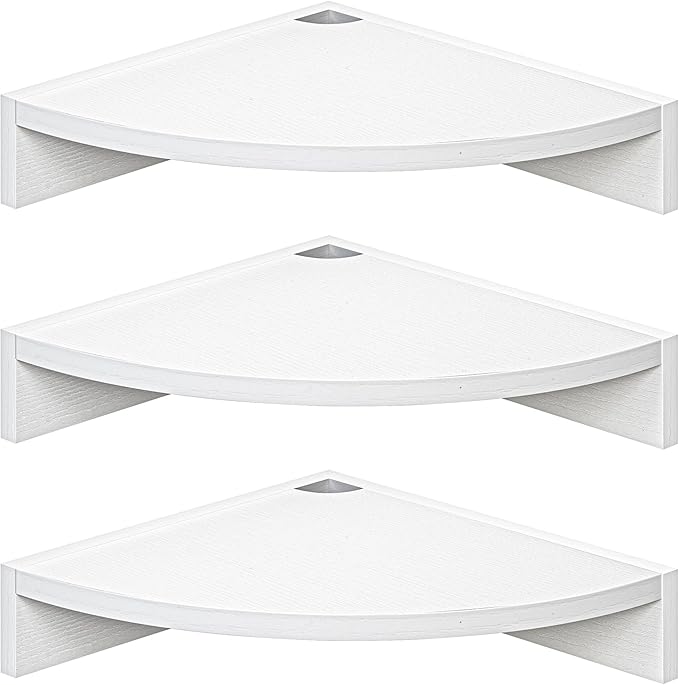 Fun Memories Corner Shelf Wall Mount, Wood Floating Corner Shelves, Corner Wall Shelf for Bedroom, Bathroom, Kitchen, Living Room (White, 3 Pack)