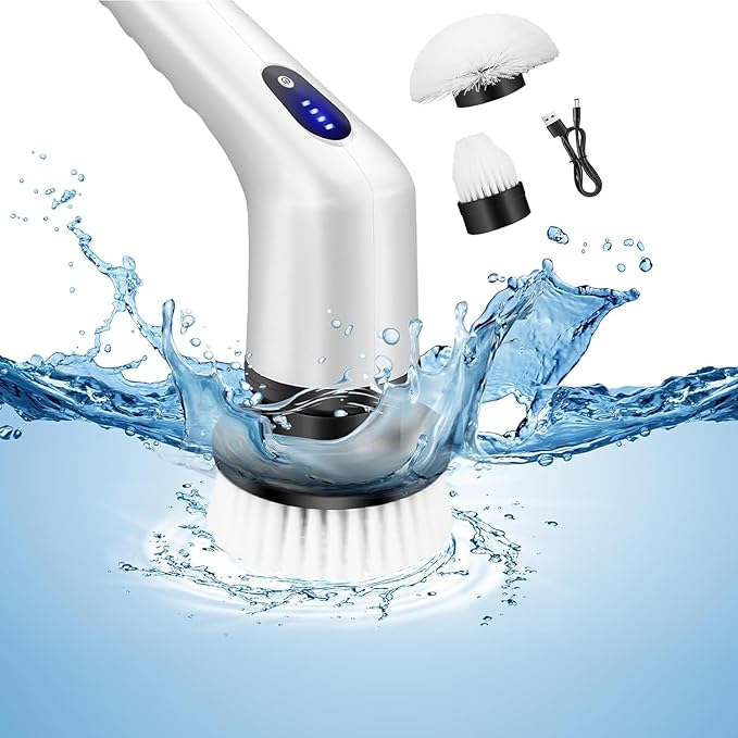 Electric Spin Scrubber, 3 Adjustable Speeds Electric Bathroom Scrubber with 3 Replaceable Brush Heads, Electric Cleaning Brush for Shower, Floor, Tile