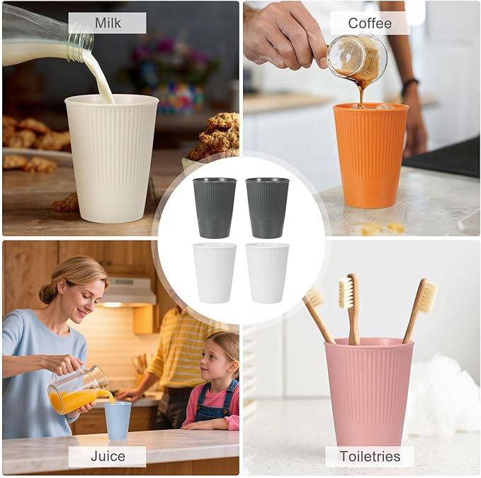 uxcell 4 Pcs Simple Toothbrush Cup, 3.3 x 3.3 x 4.2 Dishwasher Safe Bathroom Tumbler Reusable Plastic Cup Set for Storing Toothpaste Combs, Gray/White