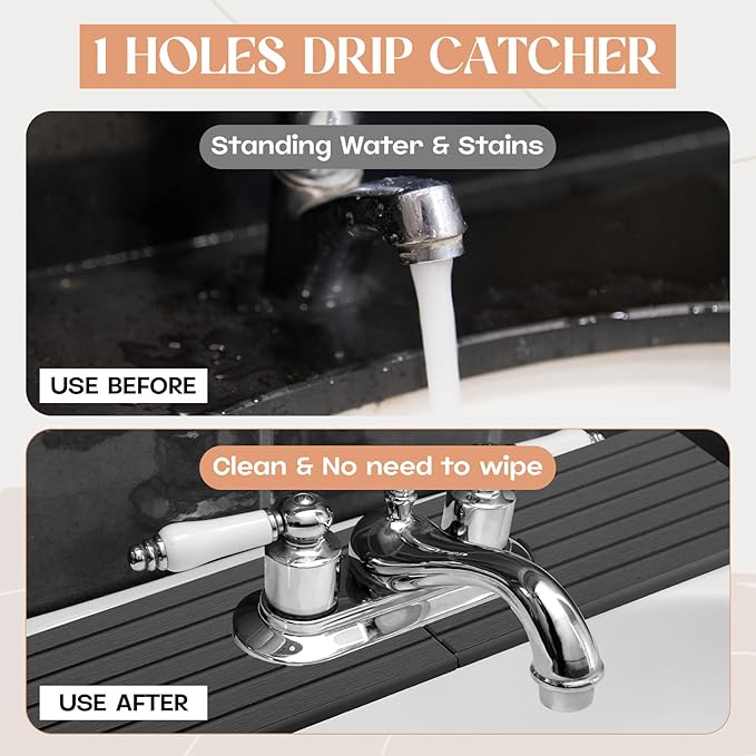 an Oval Hole Gray Faucet Mat for Kitchen Sink 17.32" x 4.6" Kitchen Faucet Absorbent Mat Diatomite Splash Guard for Sink Quick Drying Stone Drip Catcher for Bathroom Counter