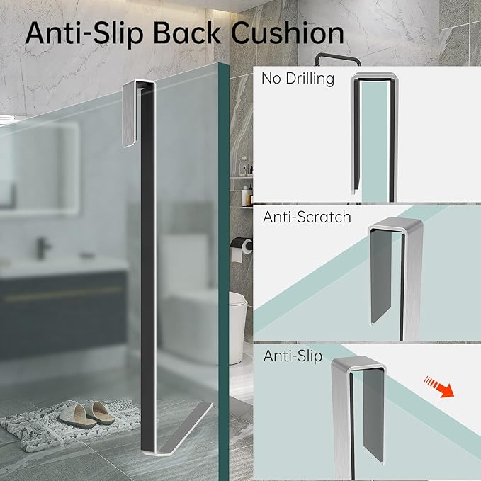 Linone 12 in Shower Door Hooks, Towel Hooks for Bathrooms, Shower Hooks for Towels, Heavy Duty Drilling-Free Extended Over Door Towel Hooks for Frameless Glass Shower Door, 3 Pack