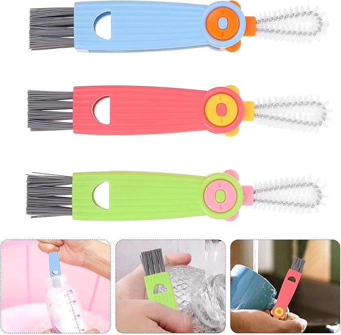 3pcs 3-in-1 Cup Lid Cleaning Brush Set Small Gap Bottle Brush Cleaner Portable Crevice Cleaning Tool for Kitchen and Insulated Bottles Reusable Straw Multi-Color