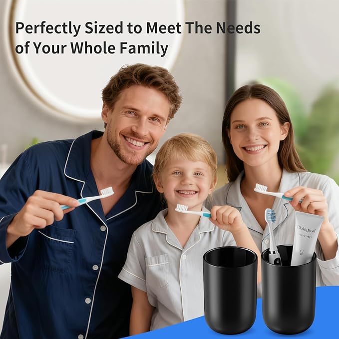 Toothbrush Cup 10.5oz Reusable Unbreakable Bathroom Tumbler 2 PCS, Easy to Clean Plastic Bathroom Cup Toothbrush Holder for Bathroom Counter Organizer