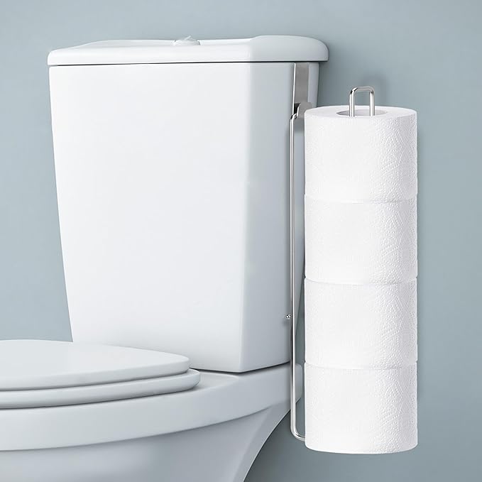 Toilet Paper Holder for 4 Rolls Tissue, Over The Tank Toilet Paper Holder, Stainless Steel Rustproof Toilet Paper Storage Wall Mount, fo Bathroom Storage and Organization, Silver, 1 PC