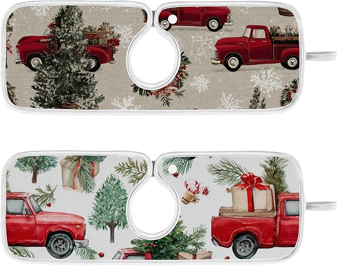 Sink Faucet Absorbing Mat Kitchen Sink Splash Guard Splash Faucet Drip Catcher for Bar RV Bathroom 2PCS 14.9x5.5in Watercolor Christmas Trees and Trucks Box