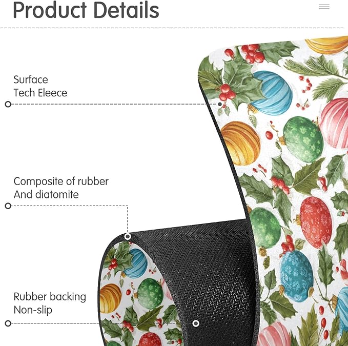 Christmas Baubles Holly Bells Sweet Kitchen Sink Splash Guard Sink Faucet Mat Faucet Handle Drip Catcher Drain Mats for Kitchen Bathroom Countertop Absorbent Dish Drying Pad 2Pack 1