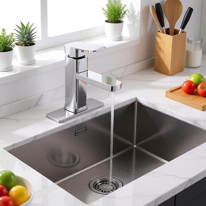6.3IN Sink Faucet Hole Cover, Deck Plate Escutcheon - Sink Hole Cover, Plumbing Cover Plates, 6.3" Square Escutcheon for Bathroom Faucet 1-3 Hole, Stainless Steel(Chrome)