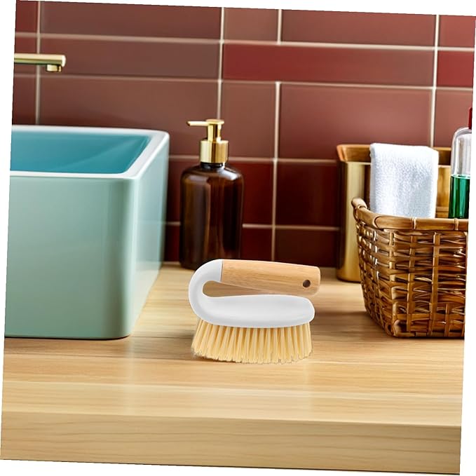 Wooden Handle Scrub Brush for Tile Grout and Floor Cleaning Stiff Bristle Utility Hand Brush for Bathroom Kitchen and Household Use Lightweight and Ergonomic Design for Tight