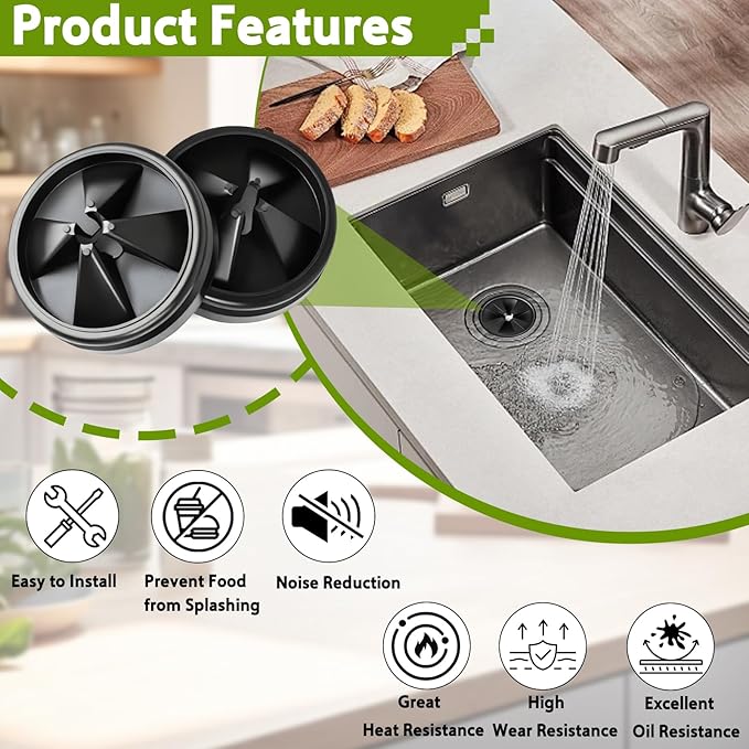 16 Pack 3 3/8 Inch Garbage Disposal Splash Guard - QCB-AM Replacement for InSinkErator Evolution & for Moen Models Silicone Splash Baffle with Noise Reduction, Leak-Proof Drain Protector Accessories