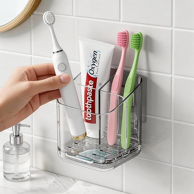 Electric Toothbrush Holder，Toothbrush and Toothpaste Holder for Bathroom,3 Slots Toothbrush Organizer with Adjustable Dividers for Bathroom/Kitchen/Office/Kids