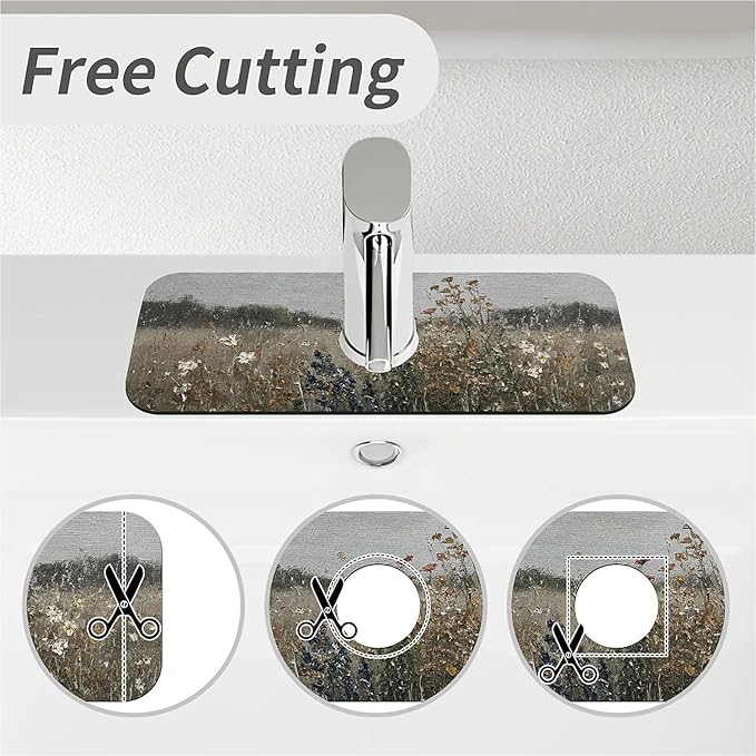 Kitchen Sink Splash Guard，Meadow wildflowers Faucet Mat Sink Gadgets-Super Absorbent Fast Drying Mat Drip Catcher for Kitchen, Bathroom,Sink Mat, Dish Drying Mat, Bathroom(15" X 5.5" )