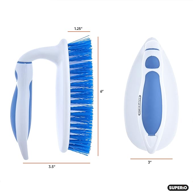 Superio Cleaning Scrub Brush with Stiff Bristles and Comfort Grip Handle,Blue 2 Pack Heavy-Duty Household Utility Scrubber for Kitchen, Bathroom, Shower, Sink, Toilet