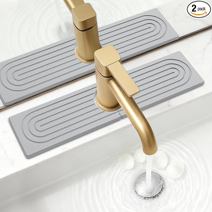 Stone Faucet Mat for Kitchen Bathroom Sink Diatomite Quick Dry Around Faucet Protectors Water Absorbing Stone Drying Tray Kitchen Sink Splash Guard Drip Water Catcher for Bathroom Counter Accessories