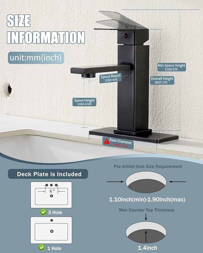 Bathroom Sink Faucet-2 Sets, Oil Rubbed Bronze Bathroom Faucet with Pop-up Drain and 6 Inch Deck Plate, Single Handle for Modern Farmhouse RV Sink (2 Holes)