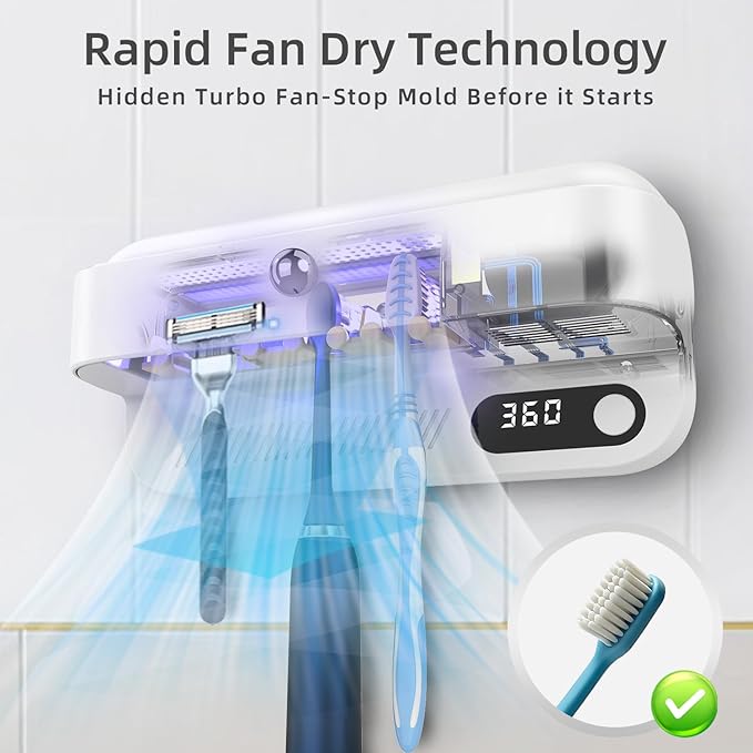 Wall Mounted Toothbrush Holder for Family Bathroom, Electric & Manual Toothbrush Organizer with Active Airflow Drying, Rechargeable, No-Drill Installation