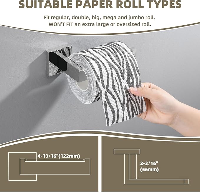 Suyar Polished Chrome Bathroom Hardware Set 4 Pieces, 304 Stainless Steel Bathroom Accessories, Include Robe Hook, Toilet Paper Holder, Hand Towel Holder, Bath Towel Bar