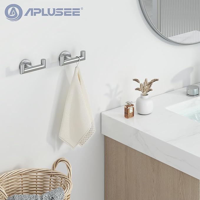 APLusee Brushed Nickel Double Towel Hook 2 Pack, 304 Stainless Steel Clothes Hook, Wall Mounted