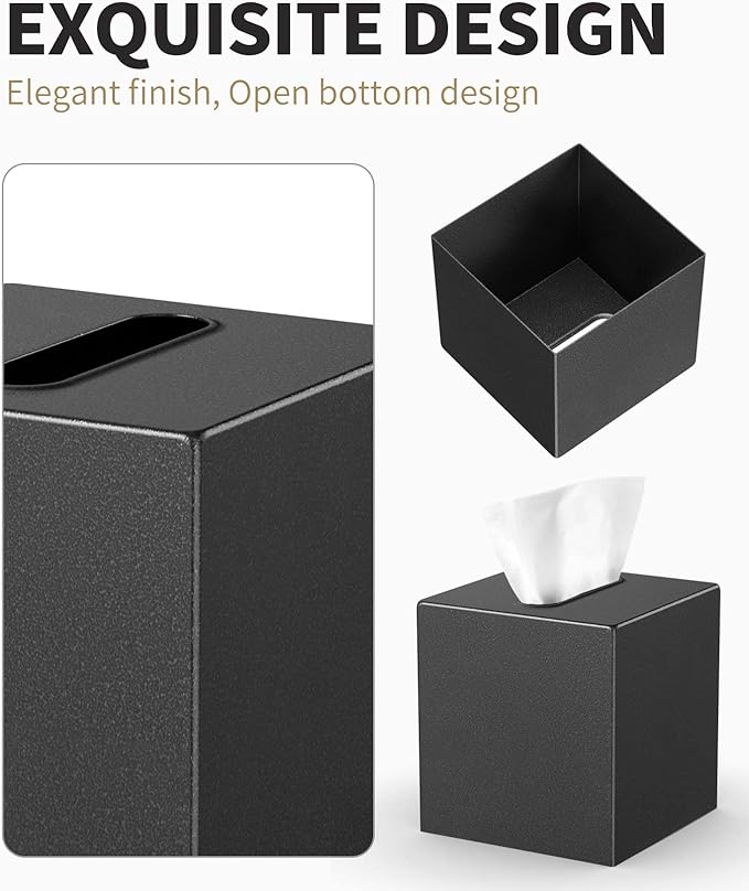 Livelab Metal Tissue Box Cover, Square Tissue Box Holder Modern Decor Facial Napkin Holder Tissue Box Dispenser for Bathroom Vanity Countertop, Living Room, Bedroom, Office | Dark Pebble Grain