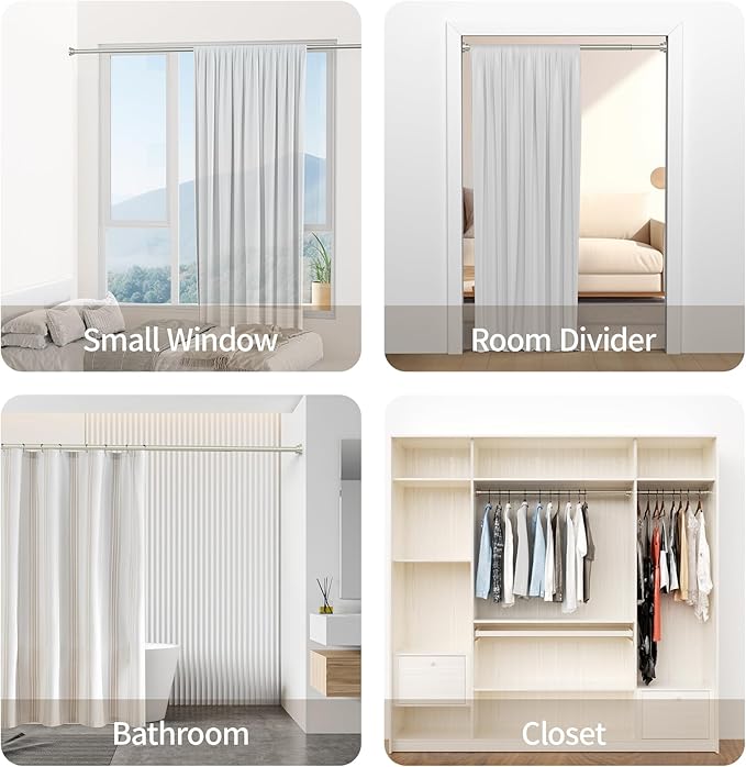 Shower Curtain Rod, 1" Diameter Heavy Duty Tension Shower Rod, Non Slip Adjustable 28-46 inch No Drilling Shower Curtain Rods Spring Tension For Bathroom, Shower Stall, No Rust, Nickel