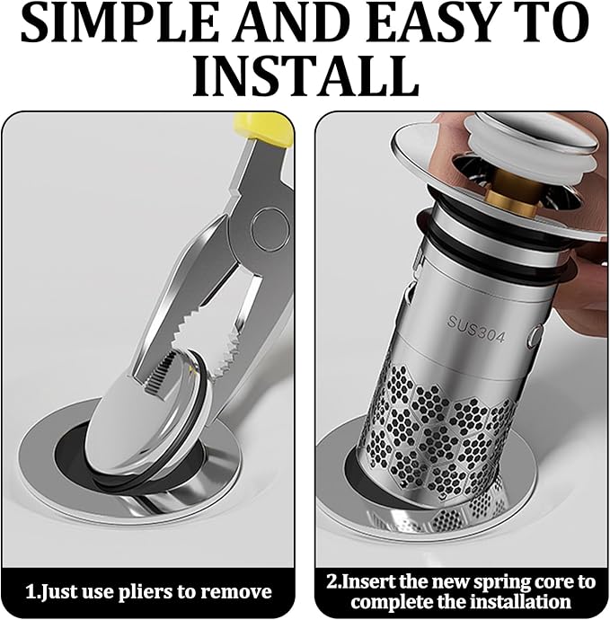 Bathroom Sink Drain Strainer 3 Pcs Universal Stainless Steel Drain Strainer Ceramic White Bathroom Sink Strainer for Sewer, Kitchen(For Calibre 1.2-1.5in)
