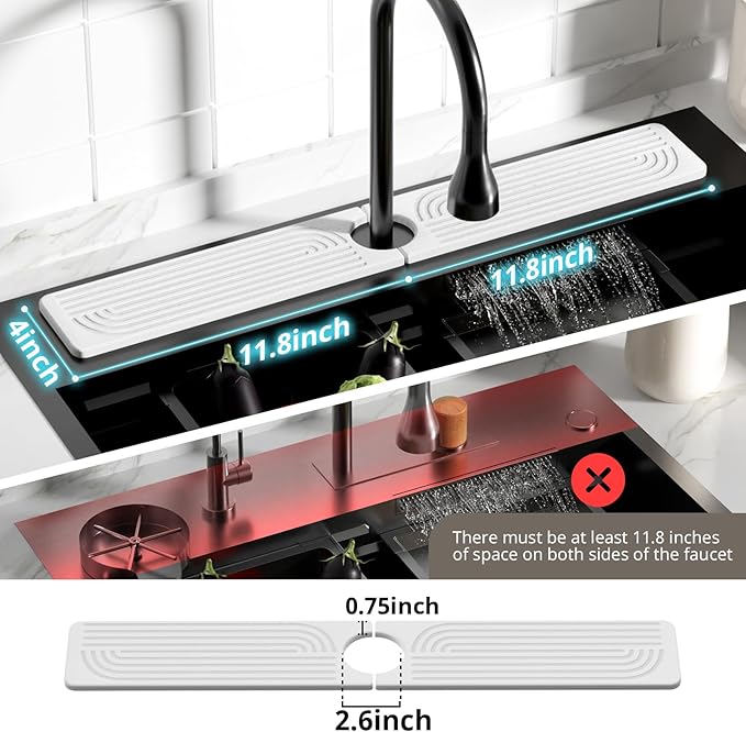Faucet Mat for Kitchen Sink - 23.6" Quick-Drying Water Absorbing Stone Sink Splash Guard - Diatomite Fast Drying Stone Sink Mat - White