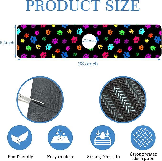Dog Paw Print Faucet Mat for Kitchen Sink Animal Footprint, Soft Diatom Mud Material, Strong Water Absorption, Non-slip, Easy to Clean for Bathroom, Kitchen 23.5"X5.5"