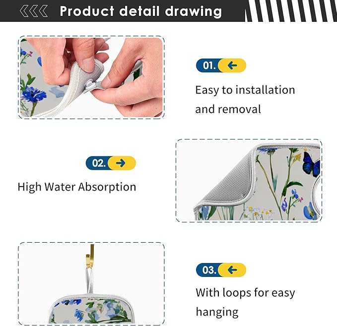 Sink Faucet Absorbing Mat Kitchen Sink Splash Guard Splash Faucet Drip Catcher for Bar RV Bathroom 2PCS 14.9x5.5in Dark Bluebonnet Cornflower