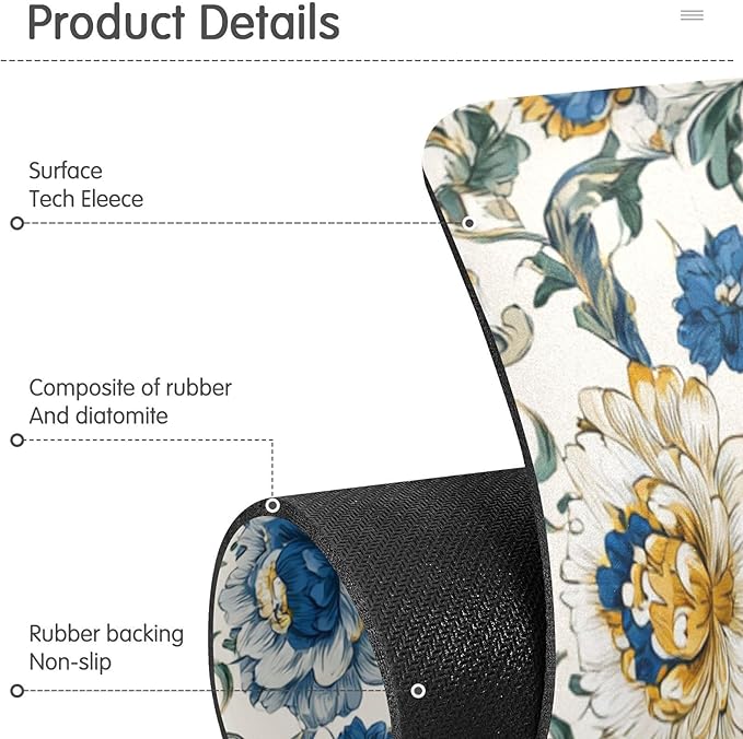 Kitchen Sink Splash Guard 1 PC 14.7 Inch Sink Faucet Mat Splash Guard for Bathroom Countertop Water Absorbent Foldable Cuttable Soft Washable Royal Floral Blue and Yellow Tile
