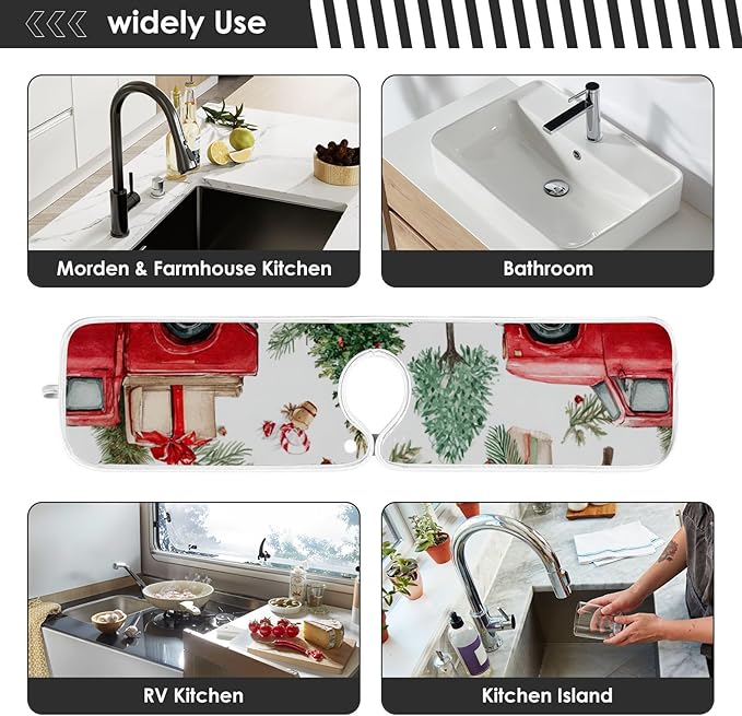 Sink Faucet Absorbing Mat Kitchen Sink Splash Guard Splash Faucet Drip Catcher for Bar RV Bathroom 2PCS 14.9x5.5in Watercolor Christmas Trees and Trucks Box