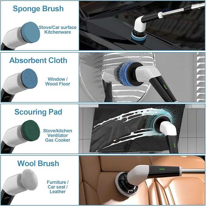 YKYI Replaceable Brush Heads Set,8 Pack for 𝐄𝐥𝐞𝐜𝐭𝐫𝐢𝐜 𝐒𝐩𝐢𝐧 𝐒𝐜𝐫𝐮𝐛𝐛𝐞𝐫,Suitable for Model ANS-8051A/8050 Power Shower Scrubber,for Household Cleaning and Heavy Oil Pollution Cleaning