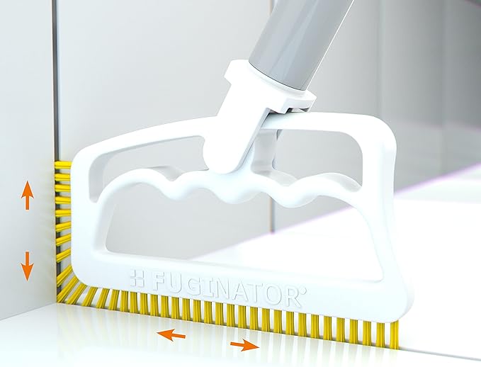 Fuginator Scrub Brush for Tile and Grout: Stiff Nylon Bristle Scrubbing Brush - Bathtub and Shower Scrubber for Floor Joints and Tile Seams - Cleaning Brush (White/Yellow)