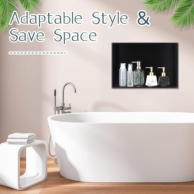Geelin Shower Niche 15.7 x 11.8 x 3.5 Black Insert Storage Shower Shelf Recessed Wall Niche No Tile Needed Stainless Steel Bathroom Storage for Bathroom Shampoo Soap Shelf Easy Install