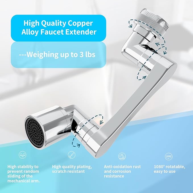 1080° Swivel Faucet Extender, Heavy Duty Rotating Sink Extension, Universal Swivel Multifunctional Robotic Arm, Rotating Splash Filter Extension Faucet Aerator for Kitchen Bathroom-4 Pcs