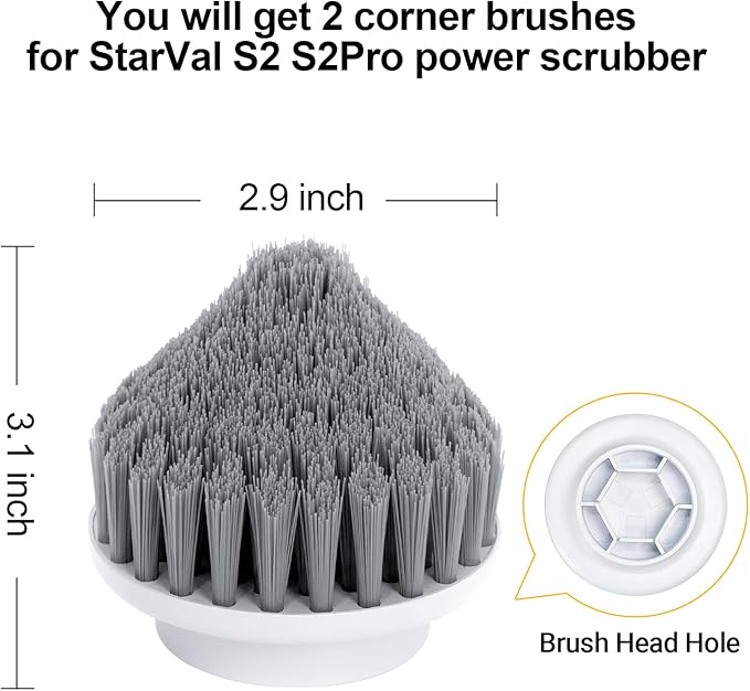 2Pcs Corner Brush Heads Set for Electric Spin Scrubber Cleaning Corners Gap Edge, and Hard-to-Reach Places(White)