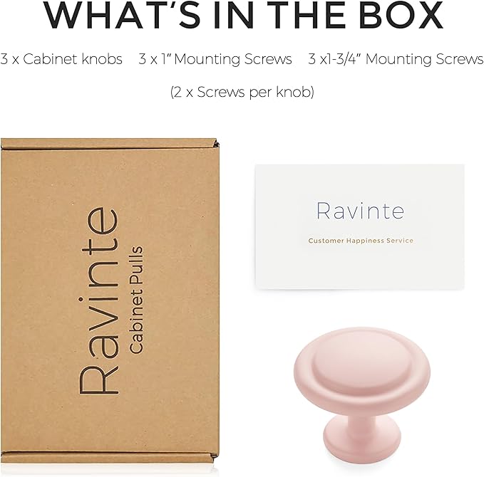 Ravinte 3 Pack 1-1/4 inch Kitchen Cabinet Knobs Pink Frosted Dresser Zinc Pulls Door Drawer Handles for Dresser Drawers