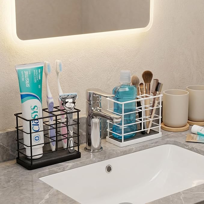 Toothbrush Holders, Bathroom Organizers and Storage with Instant Drying Stone, Bathroom Accessories Toothpaste Holders, Bathroom Counter Organizer, White