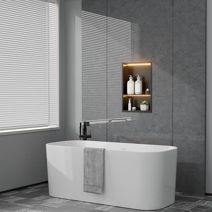 12" x 18" Stainless Steel Shower Niche with LED Lights – Recessed 2-Tier Shower Shelf, 12"x12" Upper & 12"x6" Lower Storage, Modern Bathroom Wall Niche (Black)