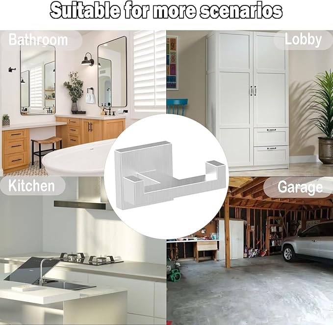 BOZWELL Double Towel Hooks for Bathroom Bushed Nickel Wall Mount，Simple Modern Square Style Coat Robe Hook，Stainless Steel Heavy Duty Door Hanger for Bathroom Bedroom Kitchen Hotel Pool 1502-NL-1