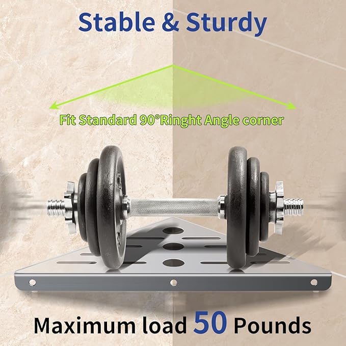 2 Pack Corner Shower Shelf,10" 304 Stainless Steel Bathroom Shelves Add 6 Hooks 40 lbs Heavy Duty Capacity Durable Bathroom Shower Shelf for Inside Shower Drilling Installation (Silver)
