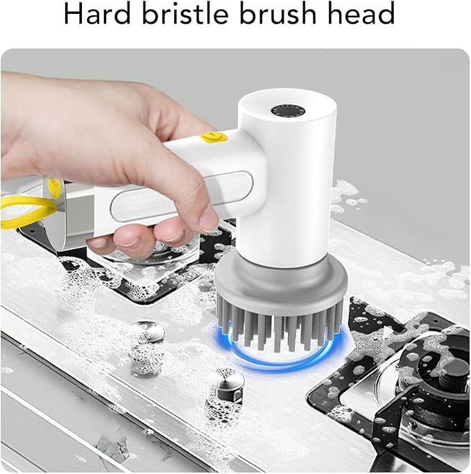 Electric Spin Scrubber, Cordless Shower Scrubber Handheld Power Brush with 2 Speeds and 3 Replaceable Heads, for Bathroom, Tub, Kitchen Stove (White)