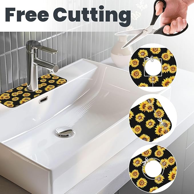 Faucet Draining Mat For Kitchen Sink, Sunflower Flower Black Diatom Mud Absorbent Drain Pad For Bathroom Kitchen Sink Splash Guard Drying Mat