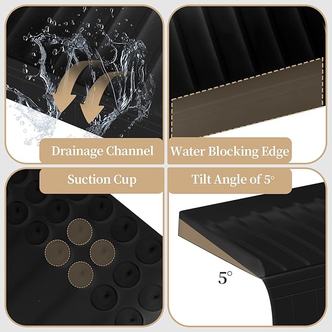 Sink Edge Protector with Suction Cup, 24" x 4", Silicone Sink Splash Guard for Kitchen & Bathroom, Protect Countertop from Scratches, Stains, for Stainless Steel Granite Quartz