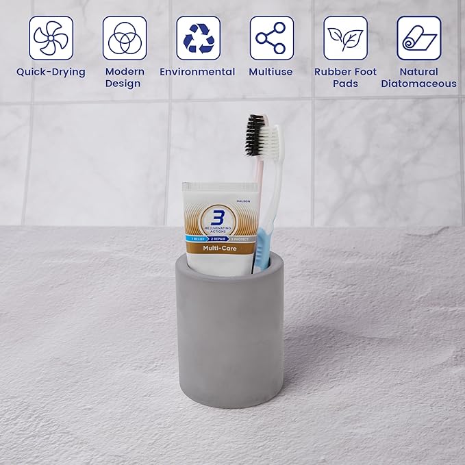 Drying Stone Toothbrush Holder, Diatomite Toothbrush Holders for Bathroom Counter, Quick Drying Electric Toothbrush and Toothpaste Holder Bathroom Organizer, Dark Grey
